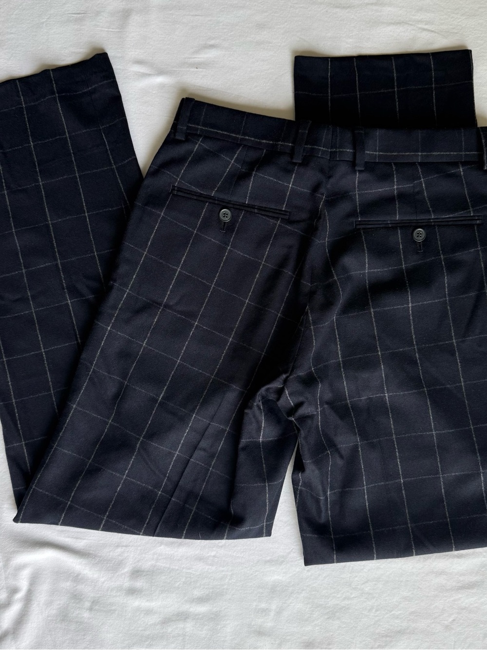Samuelsohn Performance Navy Windowpane 30x31 Wool Suit Trousers Straight Bespoke